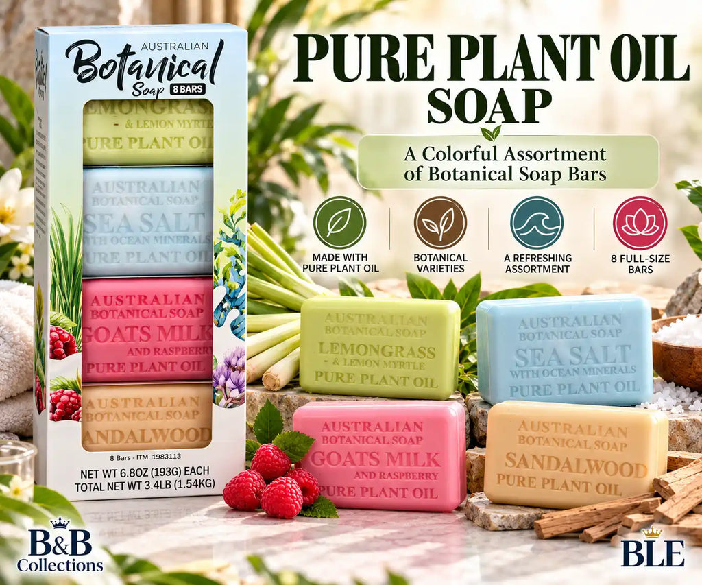 Australian Botanical Soap Assorted Pure Plant Oil Bar Soap, 8 Bars, 6.8 oz Each, 3.4 lb Total