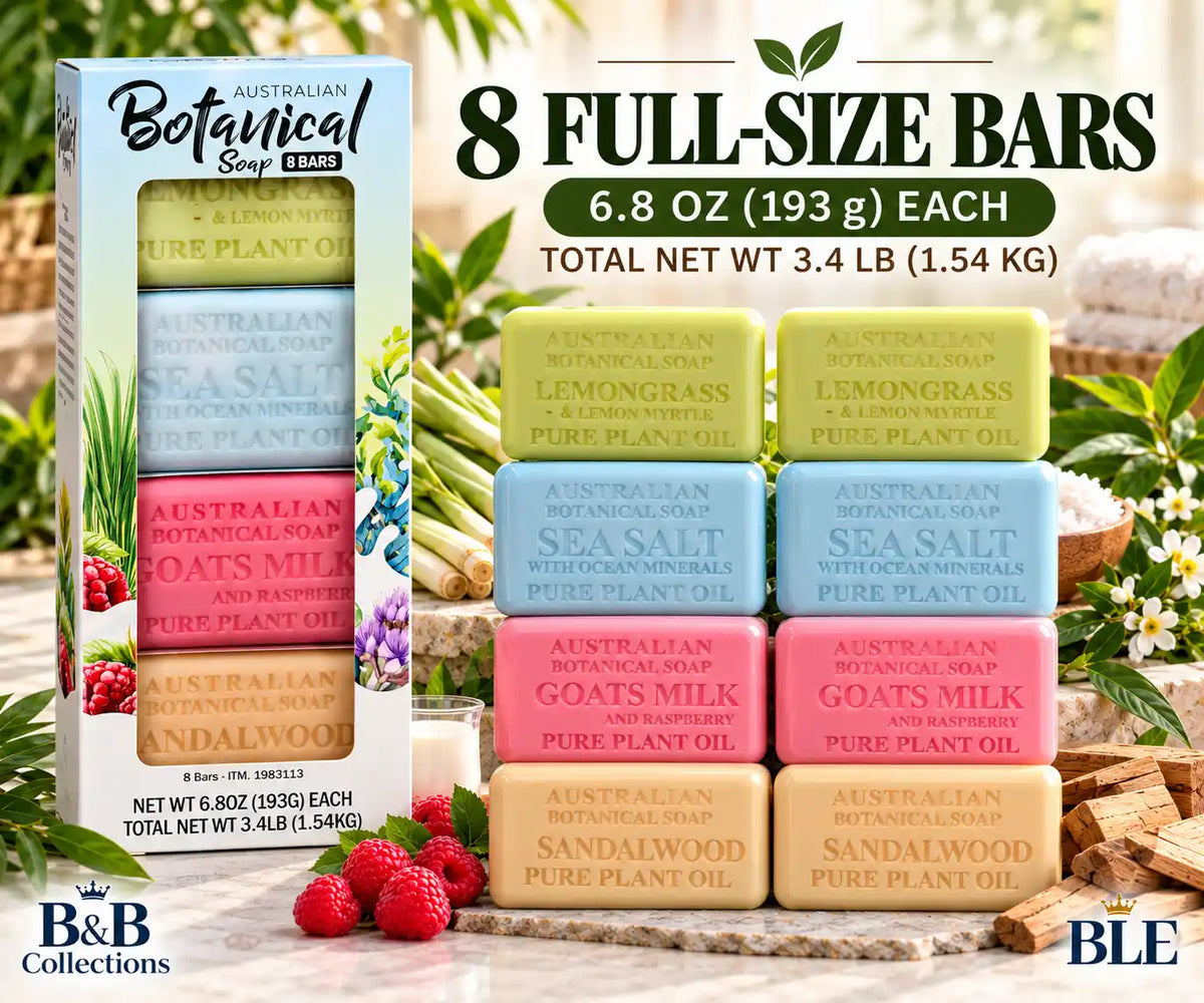 Australian Botanical Soap Assorted Pure Plant Oil Bar Soap, 8 Bars, 6.8 oz Each, 3.4 lb Total