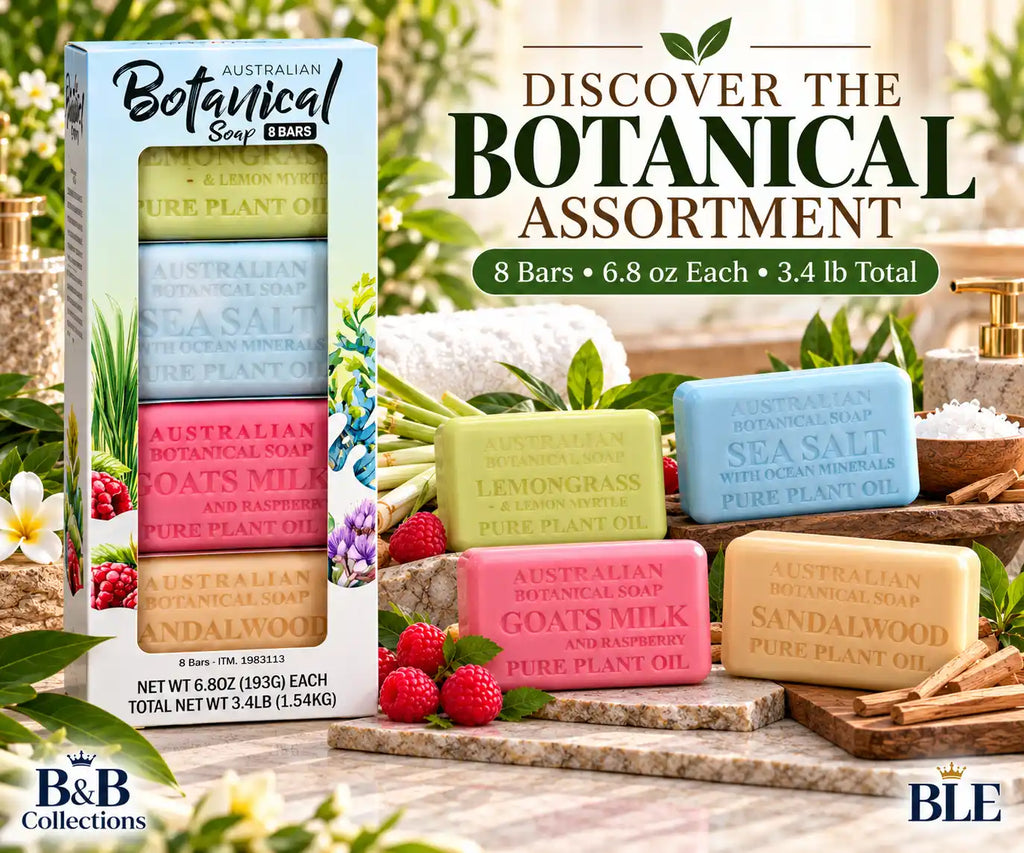 Australian Botanical Soap Assorted Pure Plant Oil Bar Soap, 8 Bars, 6.8 oz Each, 3.4 lb Total