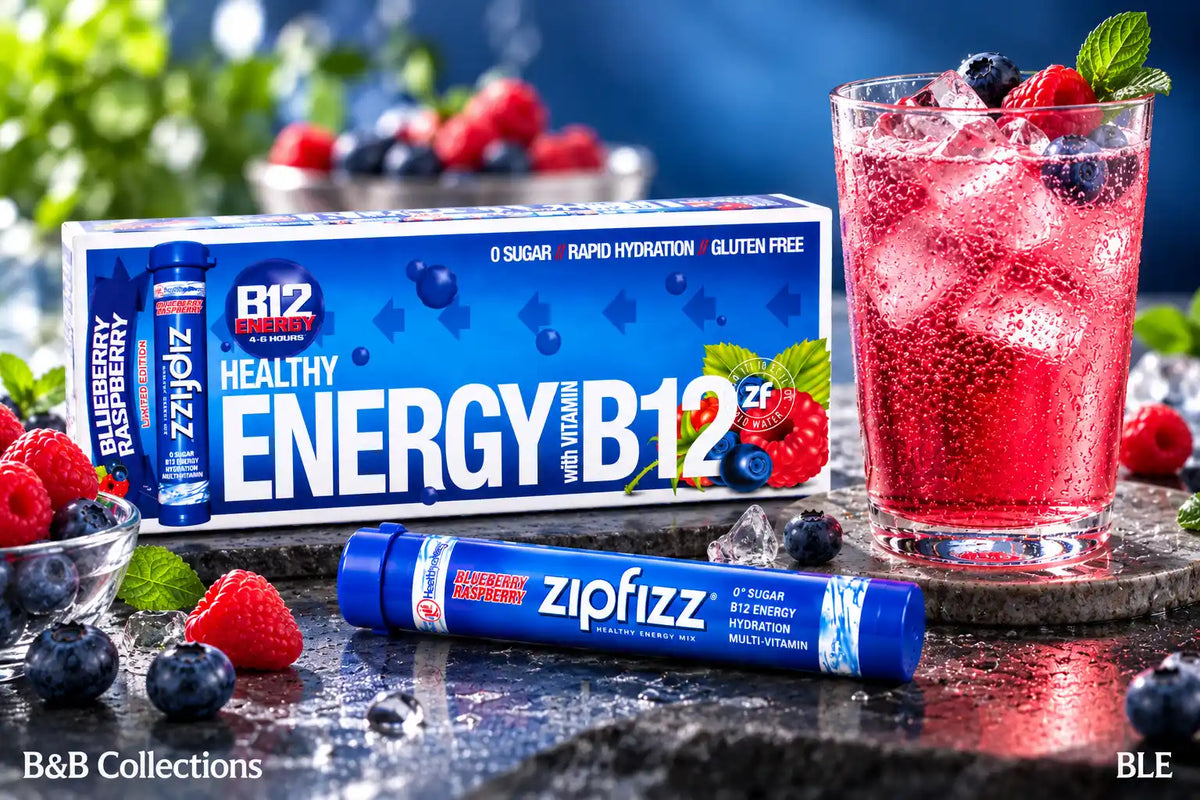 Zipfizz Healthy Energy Drink Mix, Blueberry Raspberry Flavor, Vitamin B12, Zero Sugar, Rapid Hydration, Gluten Free