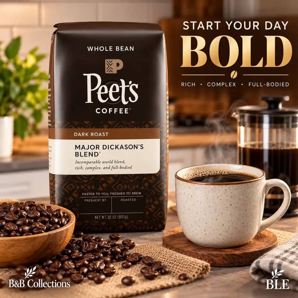Peet's Coffee Major Dickason's Blend Dark Roast Whole Bean Coffee, 32 oz (2 lb), Rich & Full-Bodied