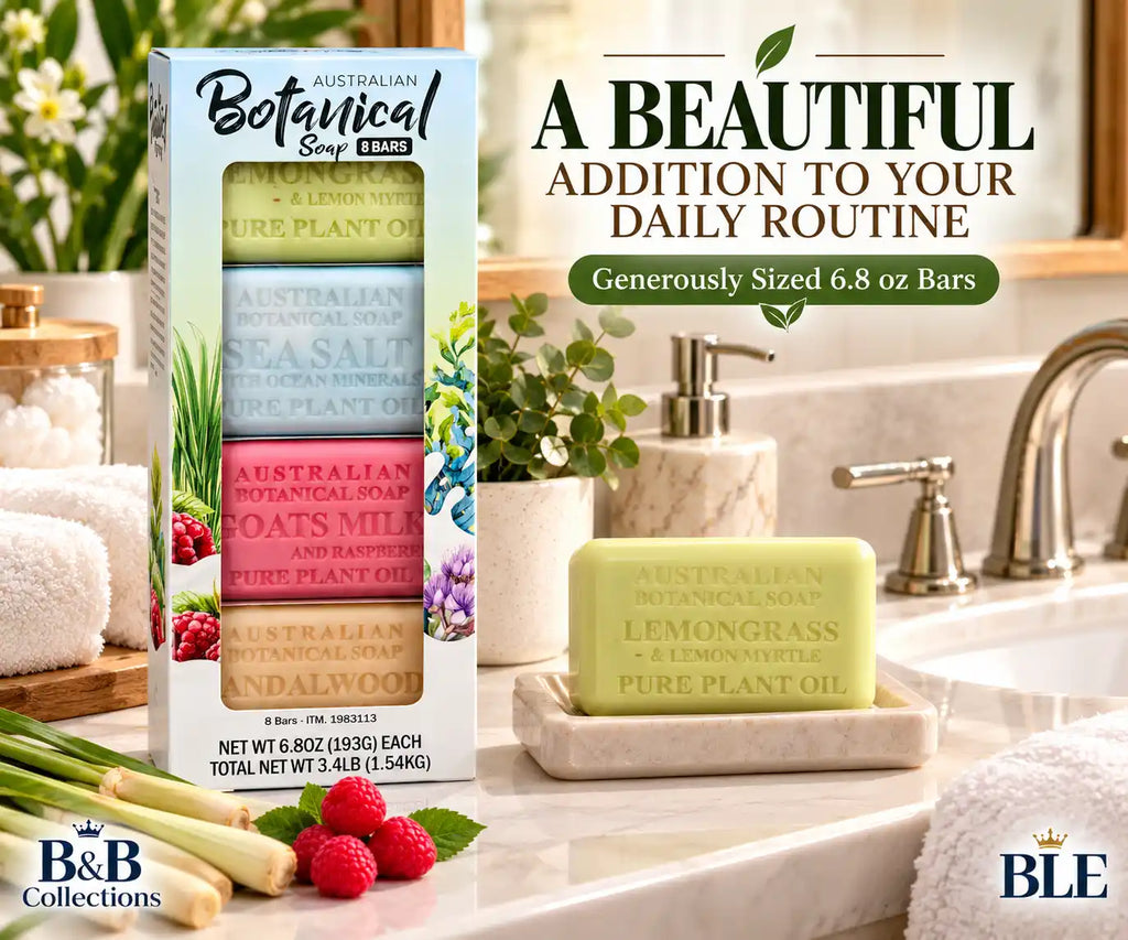 Australian Botanical Soap Assorted Pure Plant Oil Bar Soap, 8 Bars, 6.8 oz Each, 3.4 lb Total