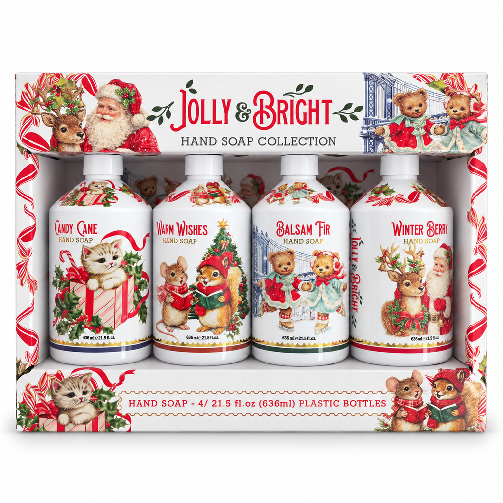 Jolly & Bright Holiday Hand Soap Collection, 4 Festive Scents, 21.5 fl oz Each, 4 Count, 86 fl oz Total