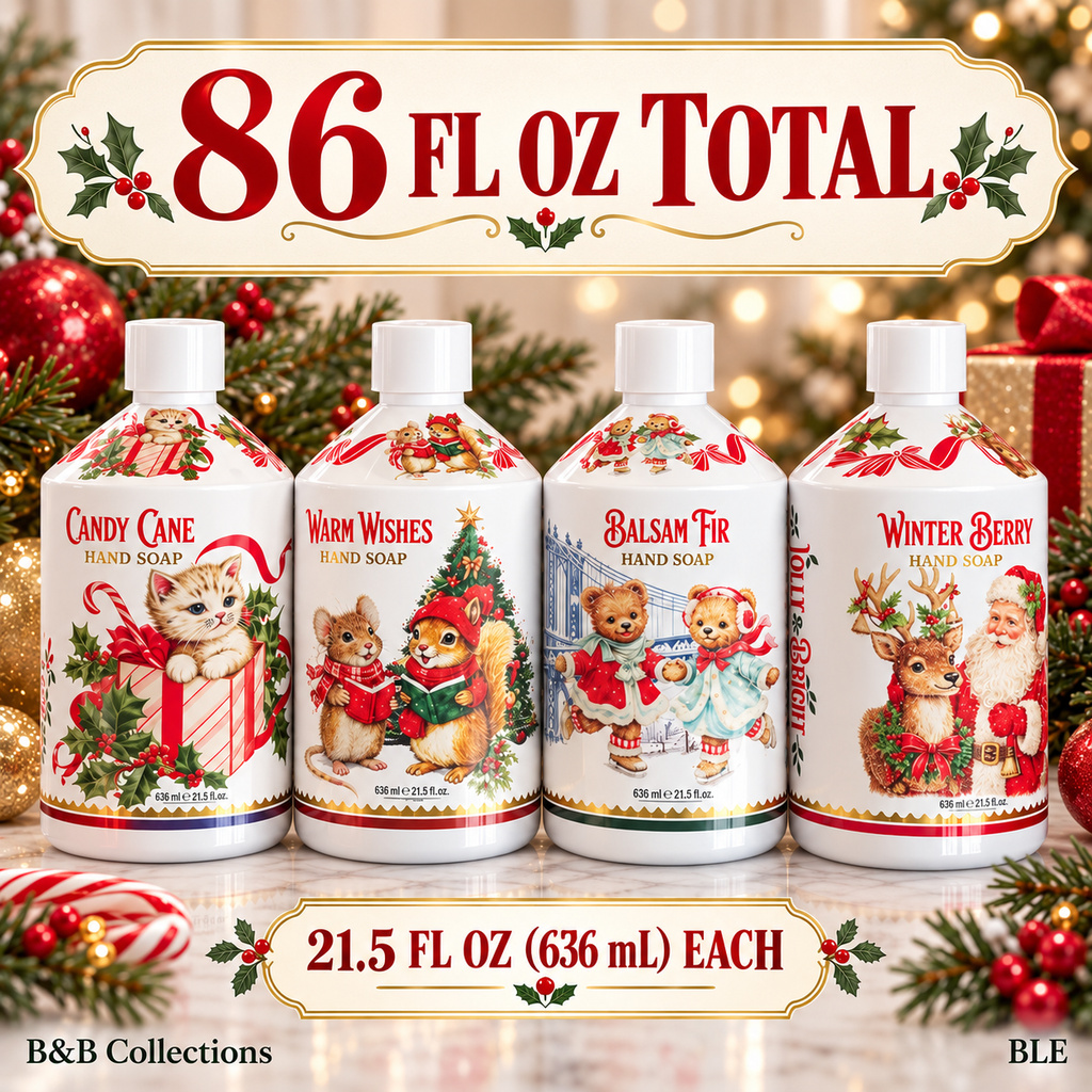 Jolly & Bright Holiday Hand Soap Collection, 4 Festive Scents, 21.5 fl oz Each, 4 Count, 86 fl oz Total