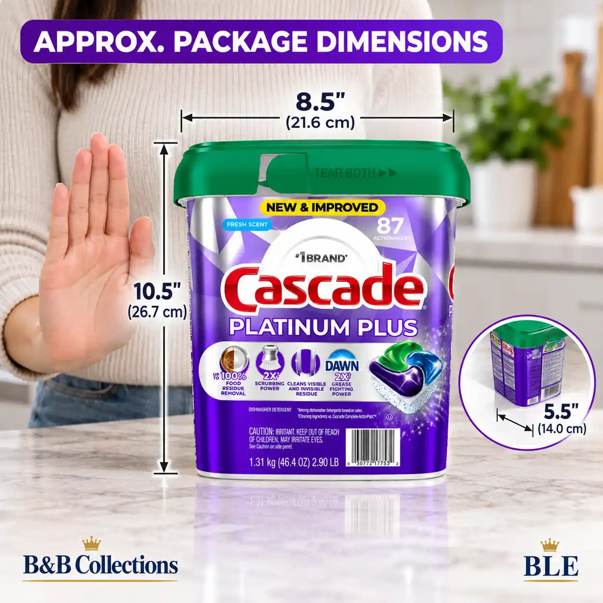 Cascade Platinum Plus Dishwasher Detergent ActionPacs, Fresh Scent, 87 Count, 2X Scrubbing Power, Grease Fighting & Food Residue Removal