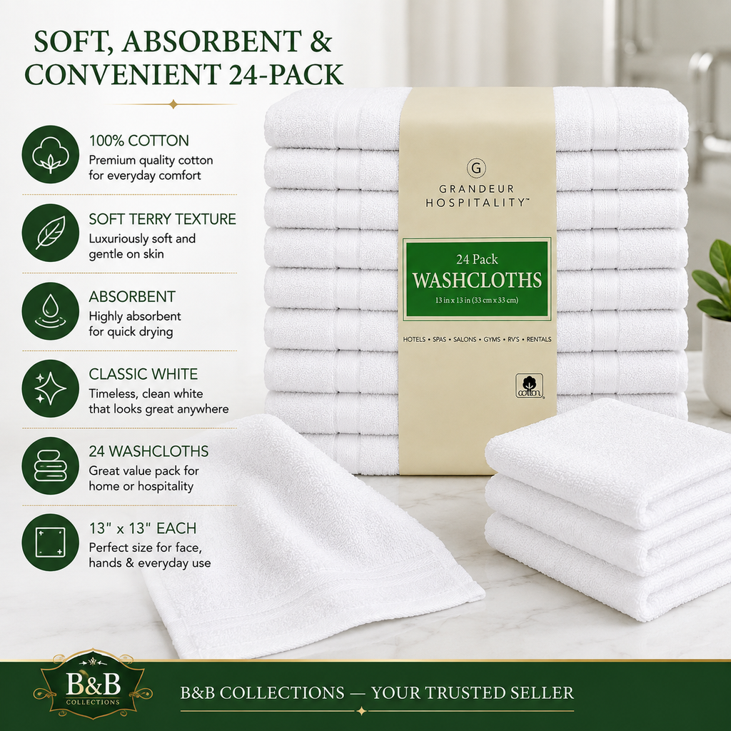 Grandeur Hospitality White Cotton Towels, Bath Towels, Hand Towels & Washcloths, Commercial Hospitality Collection