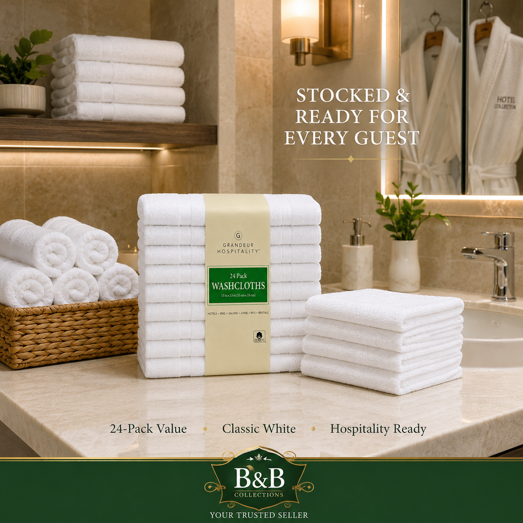 Grandeur Hospitality White Cotton Towels, Bath Towels, Hand Towels & Washcloths, Commercial Hospitality Collection
