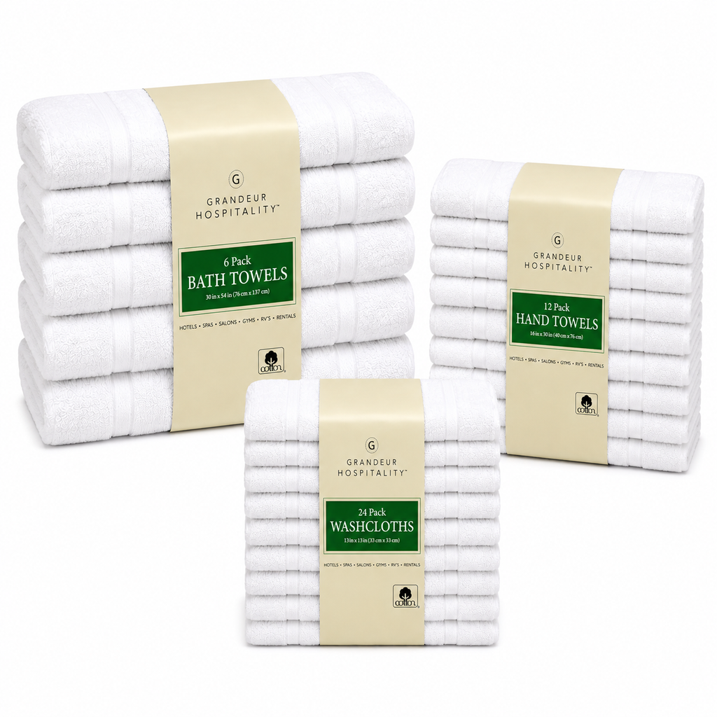 Grandeur Hospitality White Cotton Towels, Bath Towels, Hand Towels & Washcloths, Commercial Hospitality Collection