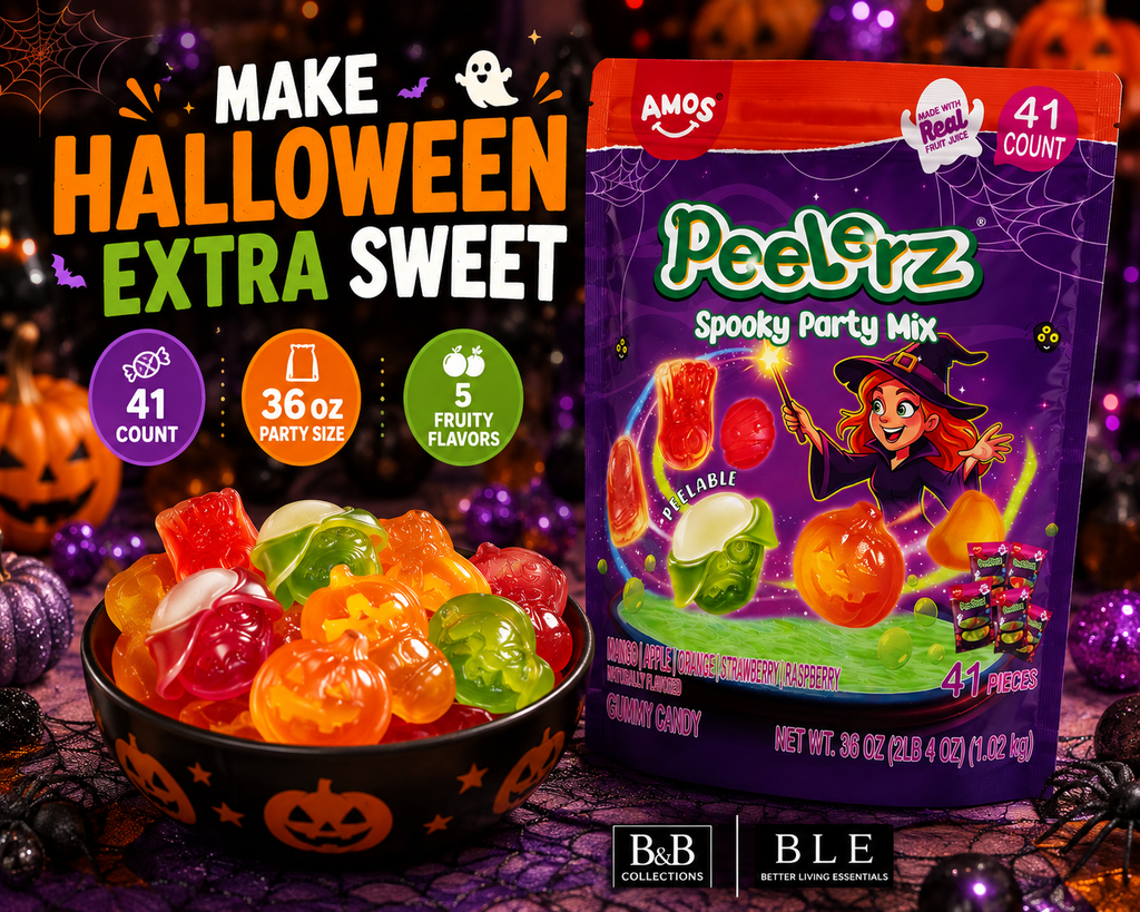 AMOS Peelerz Spooky Party Mix Peelable Gummy Candy, 41 Count, 36 oz – Mango, Raspberry, Apple, Orange & Strawberry, Halloween Party Candy Made with Real Fruit Juice