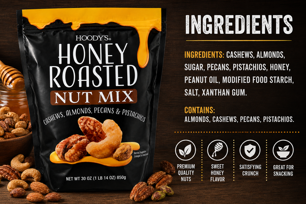 Hoody’s Honey Roasted Nut Mix, Cashews, Almonds, Pecans & Pistachios, Sweet & Crunchy Snack, 30 oz (850 g)