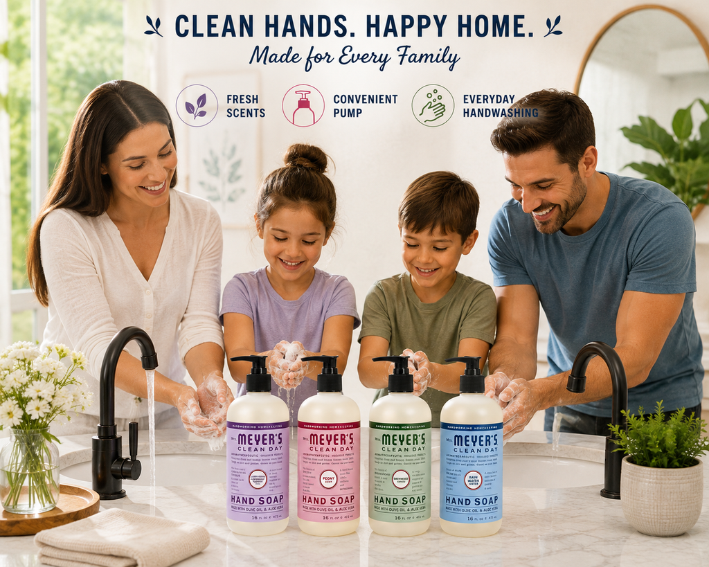 Mrs. Meyer’s Clean Day Hand Soap Variety Pack, 4-Pack, 16 fl oz Each, Rain Water, Birchwood, Peony & Compassion Flower, 64 fl oz Total