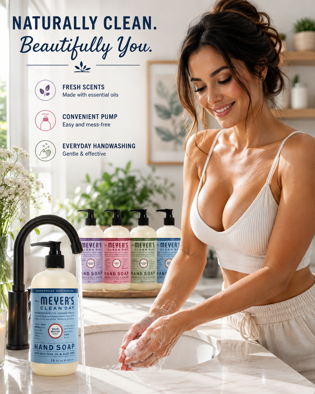 Mrs. Meyer’s Clean Day Hand Soap Variety Pack, 4-Pack, 16 fl oz Each, Rain Water, Birchwood, Peony & Compassion Flower, 64 fl oz Total