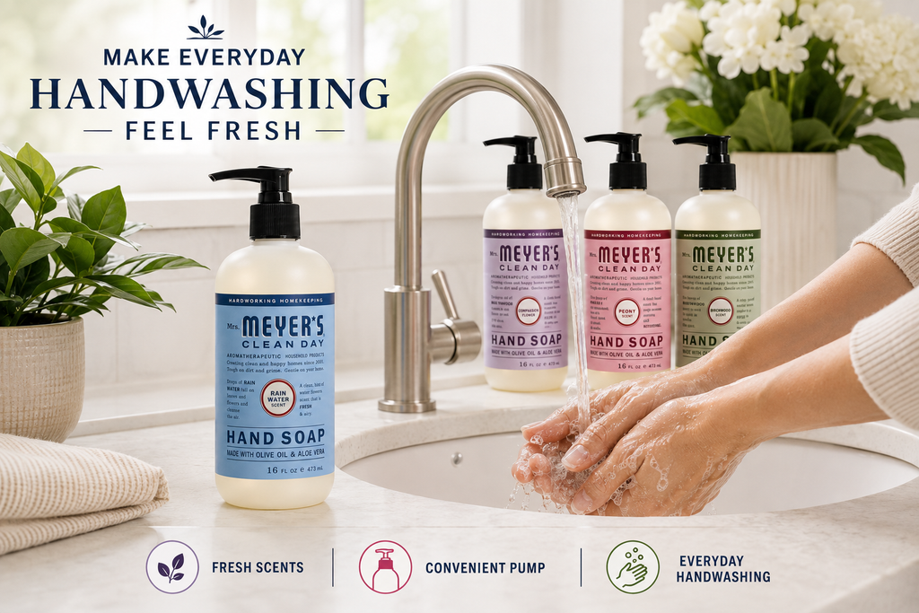 Mrs. Meyer’s Clean Day Hand Soap Variety Pack, 4-Pack, 16 fl oz Each, Rain Water, Birchwood, Peony & Compassion Flower, 64 fl oz Total