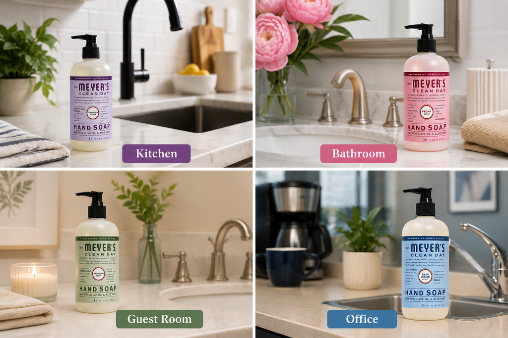 Mrs. Meyer’s Clean Day Hand Soap Variety Pack, 4-Pack, 16 fl oz Each, Rain Water, Birchwood, Peony & Compassion Flower, 64 fl oz Total