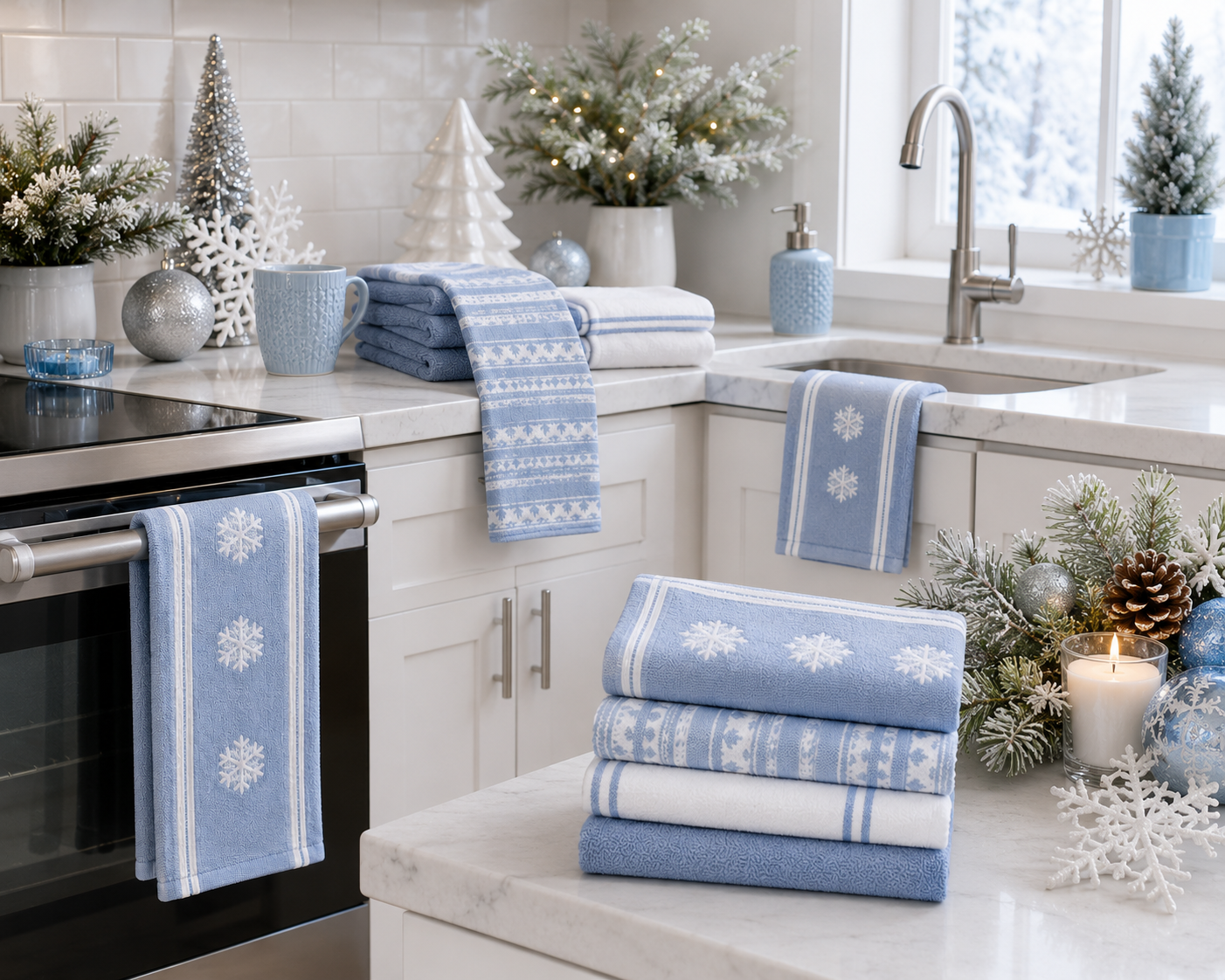 CARO Holiday Kitchen Towels, 100% Cotton, 18" x 28", 8 Count, Assorted Holiday Designs