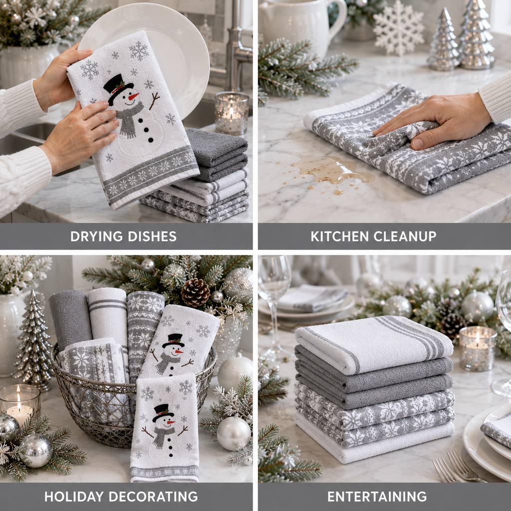CARO Holiday Kitchen Towels, 100% Cotton, 18" x 28", 8 Count, Assorted Holiday Designs
