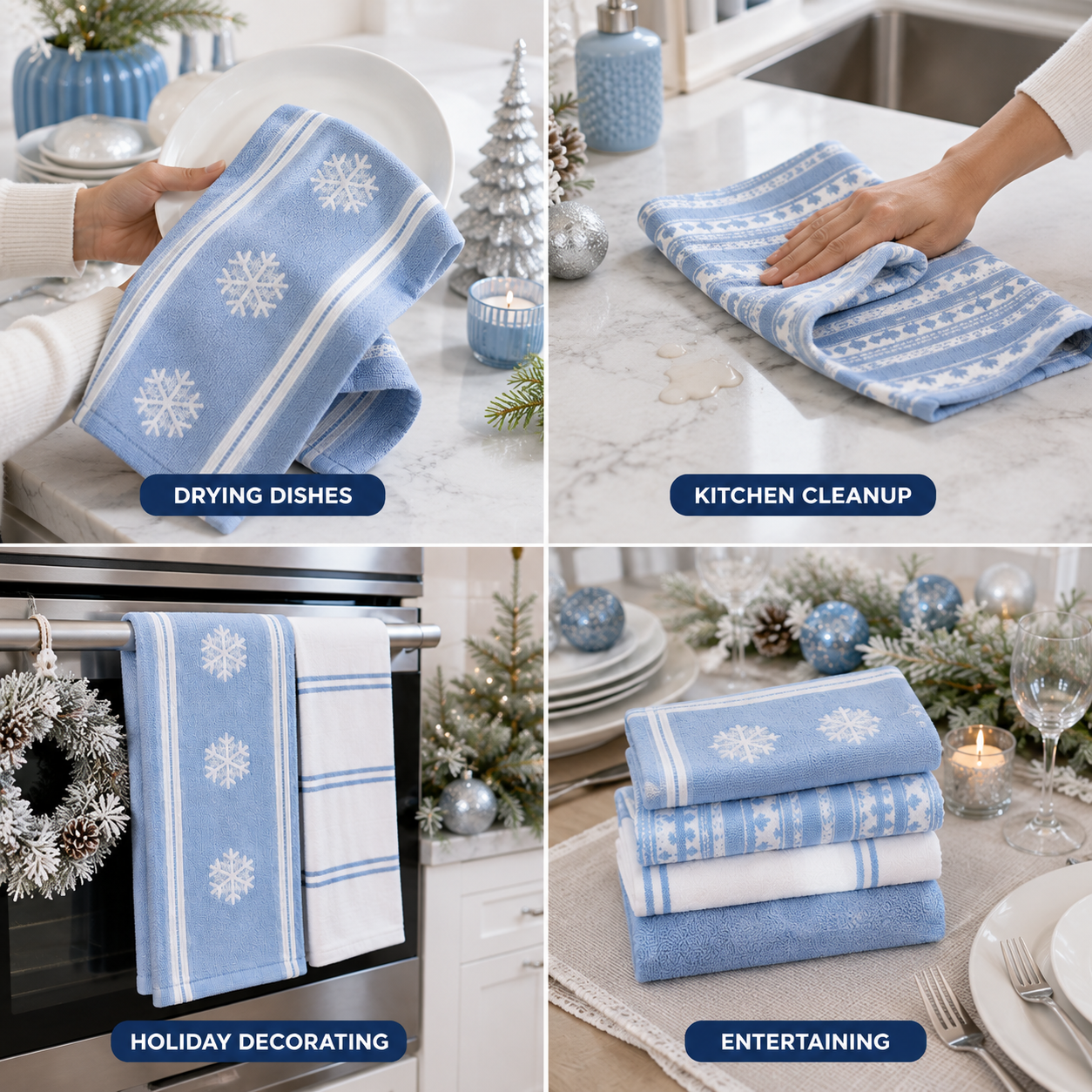 CARO Holiday Kitchen Towels, 100% Cotton, 18" x 28", 8 Count, Assorted Holiday Designs