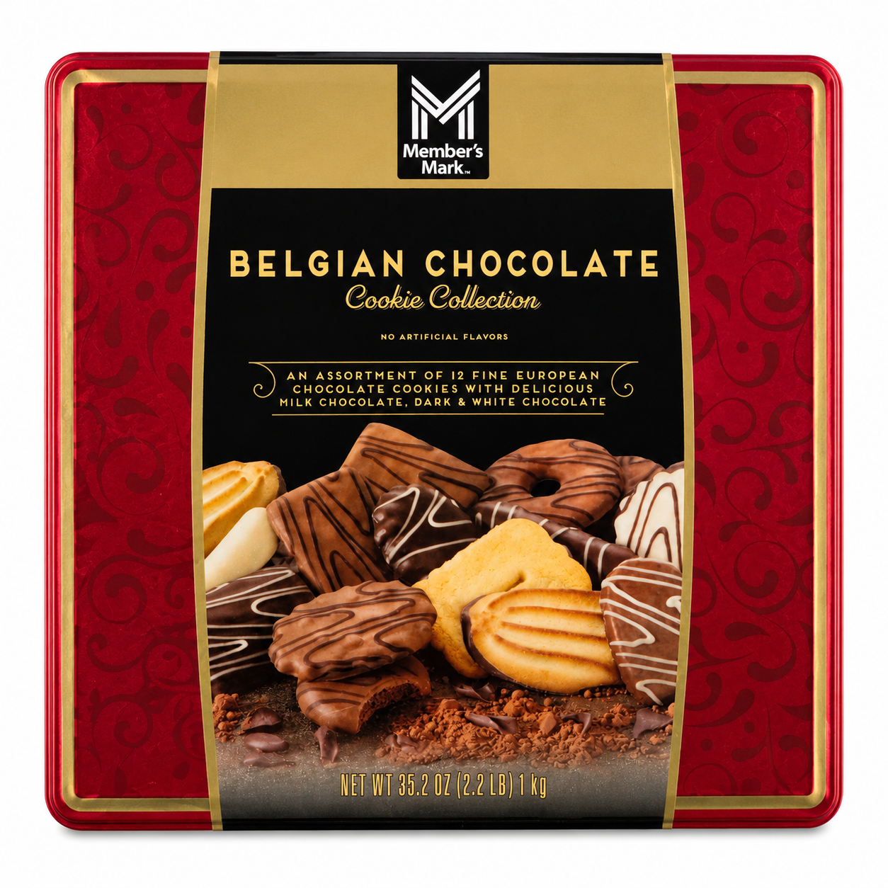 Member’s Mark Belgian Chocolate Cookie Collection, 12 European Cookie Varieties, 35.2 oz Gift Tin