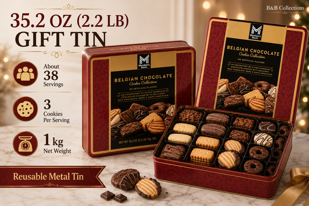 Member’s Mark Belgian Chocolate Cookie Collection, 12 European Cookie Varieties, 35.2 oz Gift Tin
