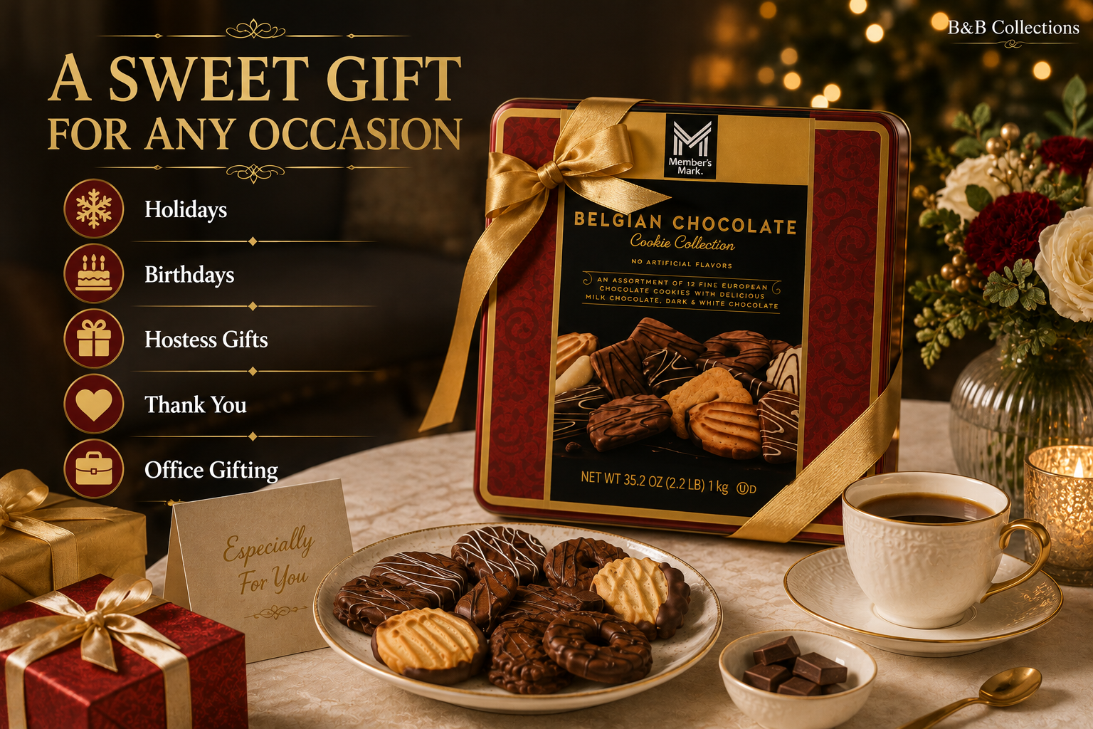 Member’s Mark Belgian Chocolate Cookie Collection, 12 European Cookie Varieties, 35.2 oz Gift Tin