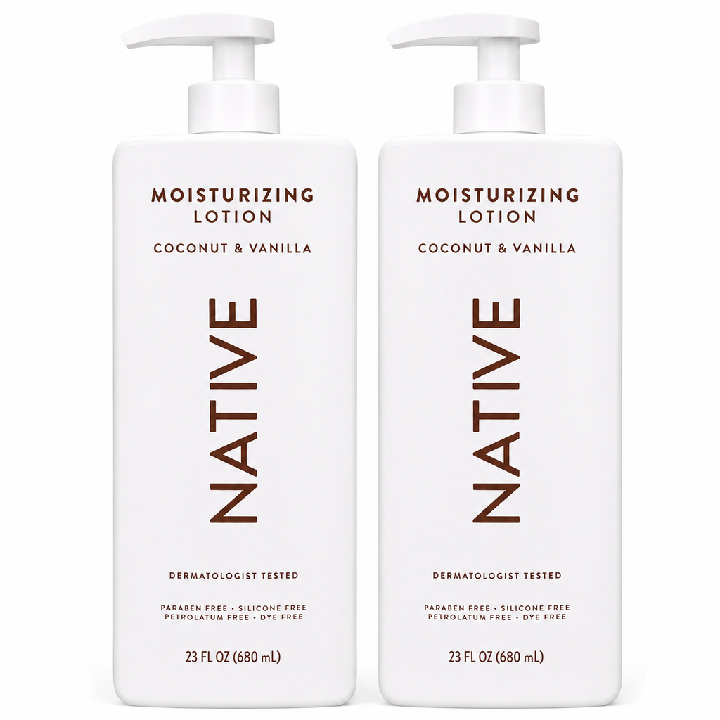 Native Moisturizing Lotion Coconut & Vanilla, 23 fl oz, Plant-Based Moisturizers with Shea Butter & Niacinamide, Hand & Body Lotion, 2 Pack