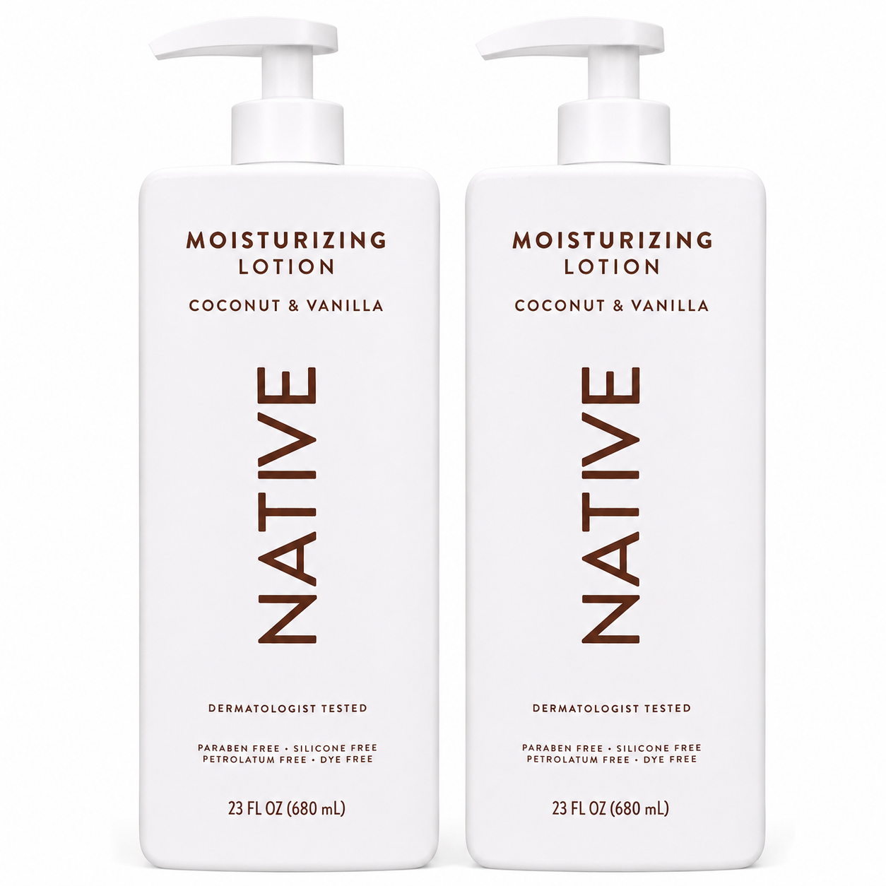 Native Moisturizing Lotion Coconut & Vanilla, 23 fl oz, Plant-Based Moisturizers with Shea Butter & Niacinamide, Hand & Body Lotion, 2 Pack