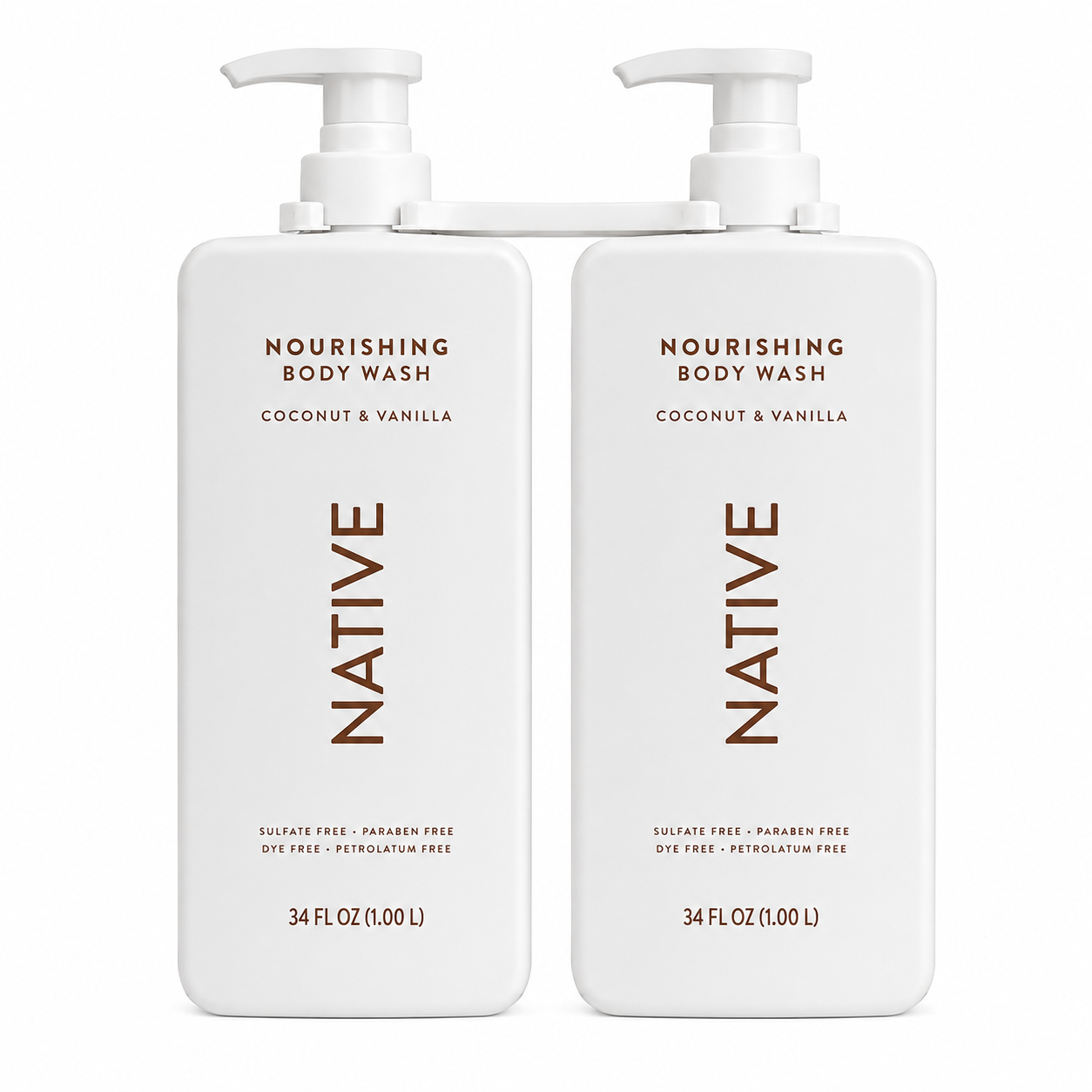 Native Nourishing Body Wash, Coconut & Vanilla, Sulfate Free & Paraben Free, 34 fl oz, 2 Pack (68 fl oz Total)
