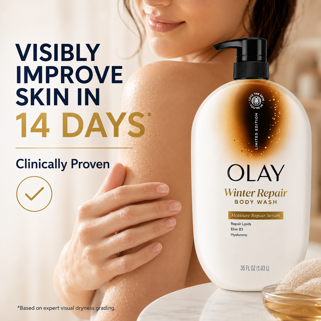 Olay Winter Repair Body Wash with Moisture Repair Serum, Repair Lipids, Elixir B3 & Hyaluronic, 35 fl oz