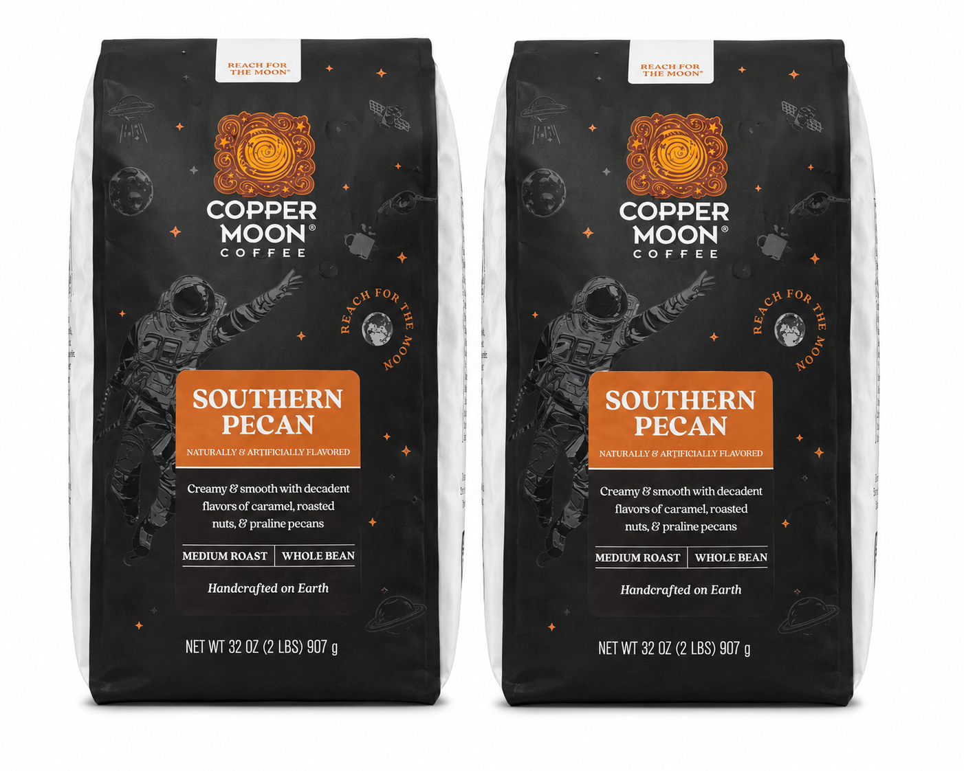 Copper Moon Coffee Southern Pecan Whole Bean Coffee, Medium Roast, Naturally & Artificially Flavored, 32 oz (2 lb), 2-Pack
