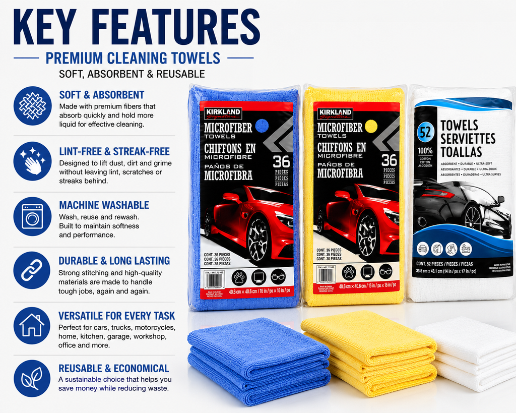 Kirkland Signature Cleaning Towels, Multiple Colors & Styles, Soft Reusable Towels