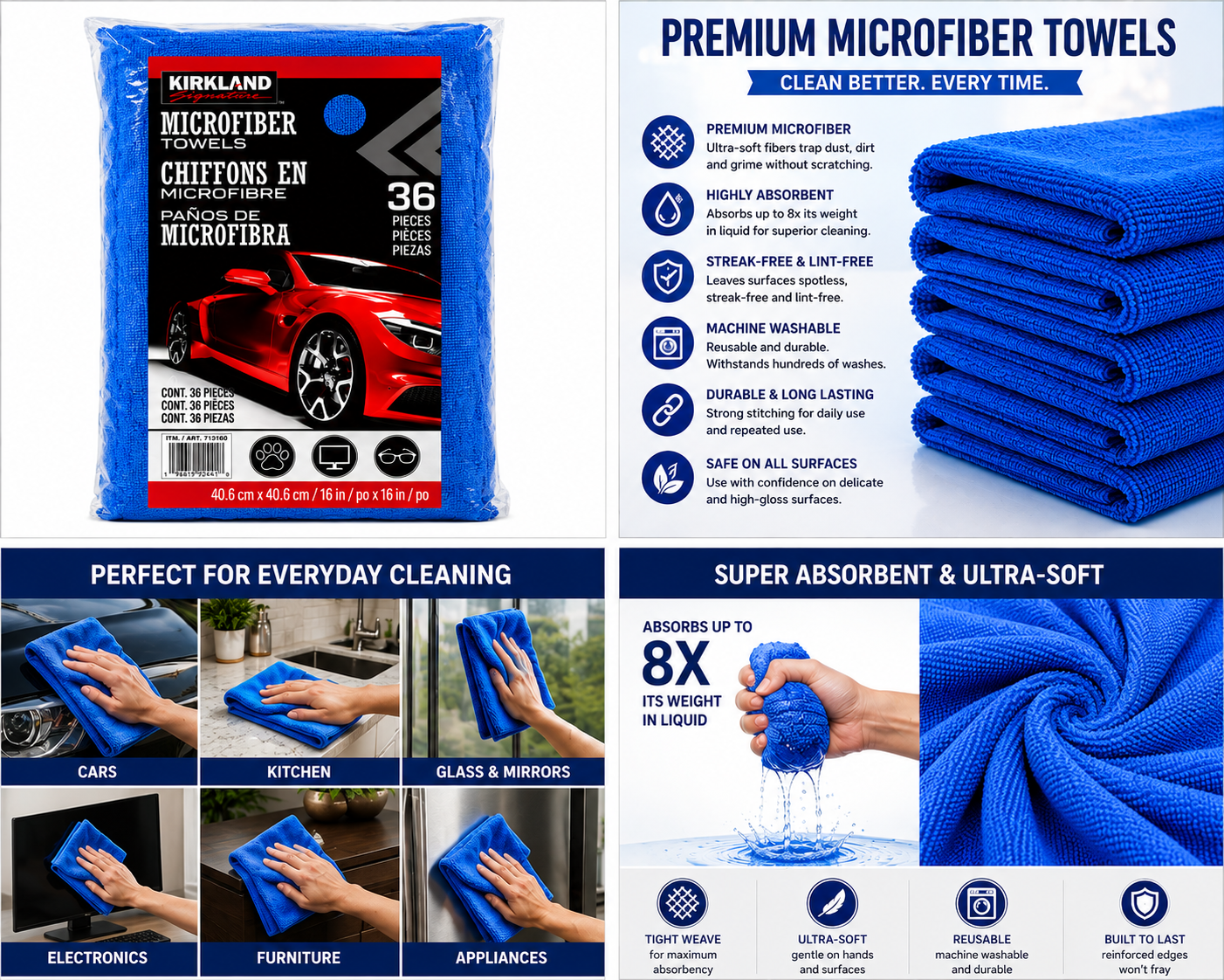 Kirkland Signature Cleaning Towels, Multiple Colors & Styles, Soft Reusable Towels