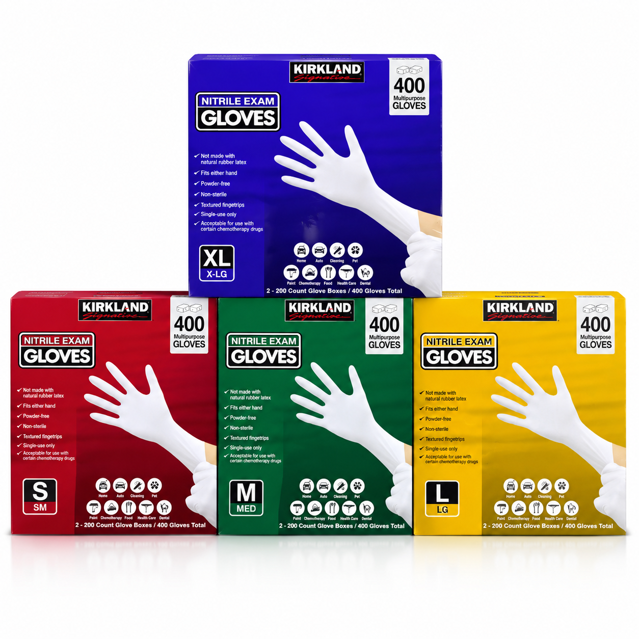 Kirkland Signature Nitrile Exam Gloves, Powder-Free, 400 Count (2 x 200), Disposable Multipurpose Gloves, Available in Small, Medium, Large & X-Large