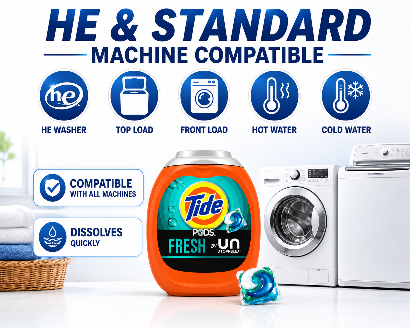 Tide Laundry Detergent Pods, HE Compatible, Multiple Formulas & Counts