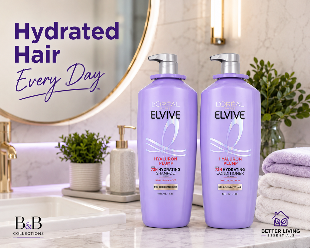 L'Oréal Paris Elvive Hyaluron Plump Hydrating Shampoo & Conditioner Set, Hyaluronic Acid, Up to 72H Hydration, for Dry, Dehydrated Hair, 40 Fl Oz Each (Pack of 2)