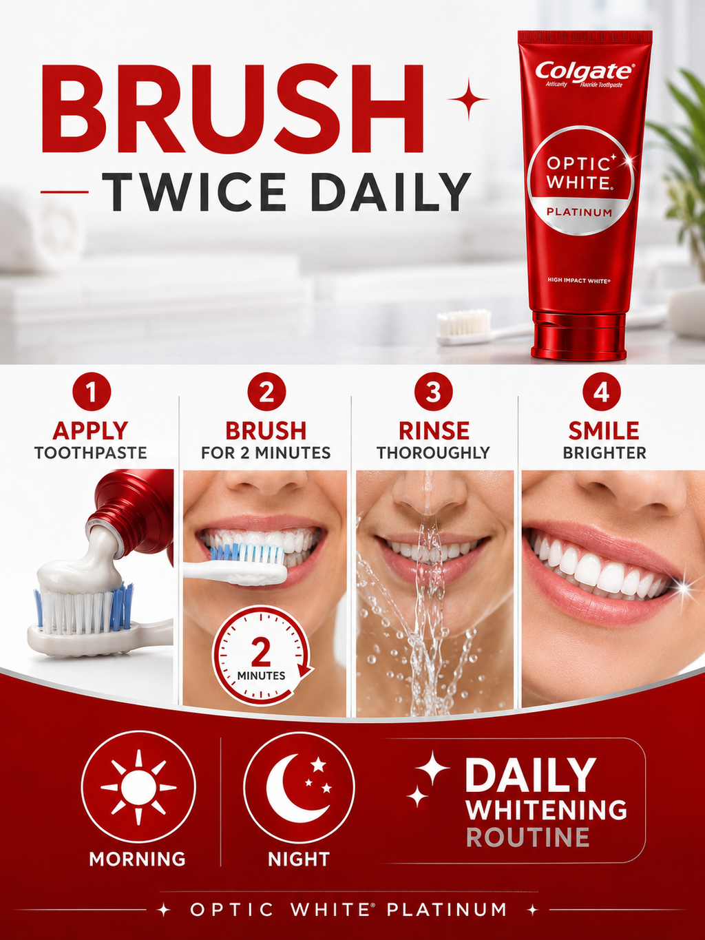 Colgate Optic White Platinum Whitening Toothpaste, High Impact White, 3.5% Hydrogen Peroxide, Enamel Safe, Fluoride Toothpaste, 4.1 oz Tubes, 4-Pack (16.4 oz Total)