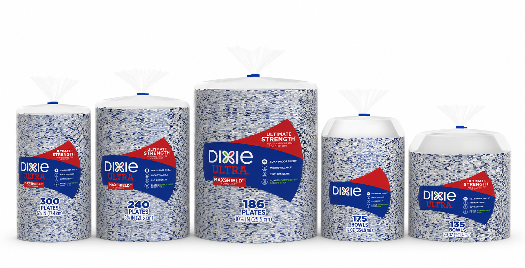 Dixie Ultra Disposable Paper Plates & Bowls, Multiple Sizes & Counts, Soak Proof Shield, Microwave Safe, Cut Resistant