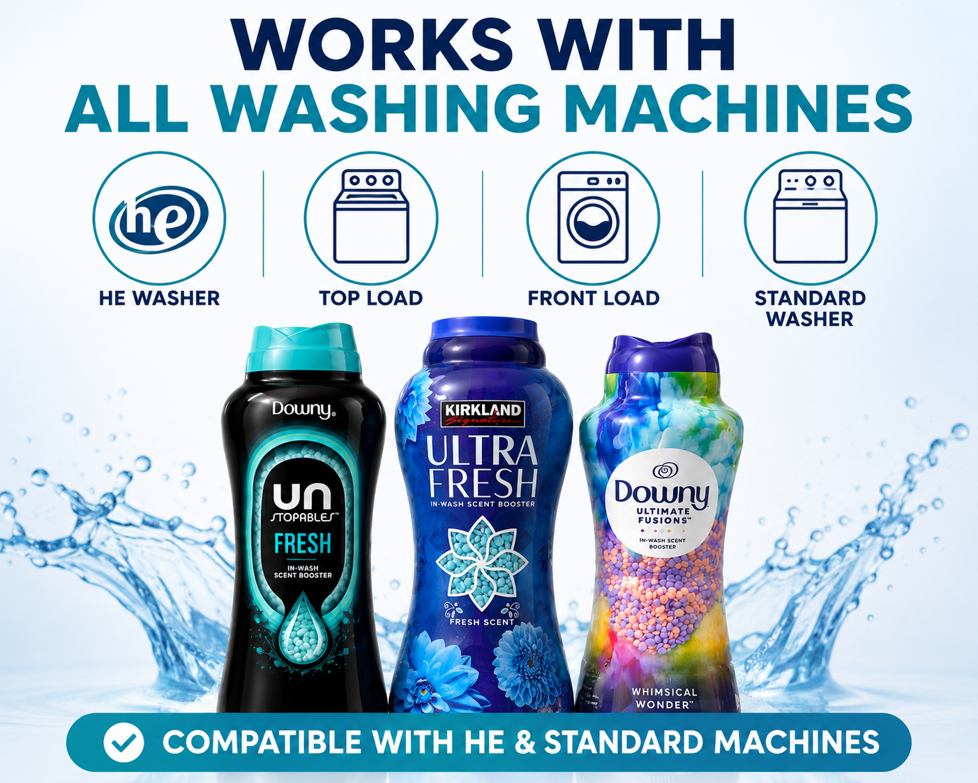 In-Wash Laundry Scent Booster Beads – Downy & Kirkland Signature | Multiple Scents & Sizes | HE Compatible