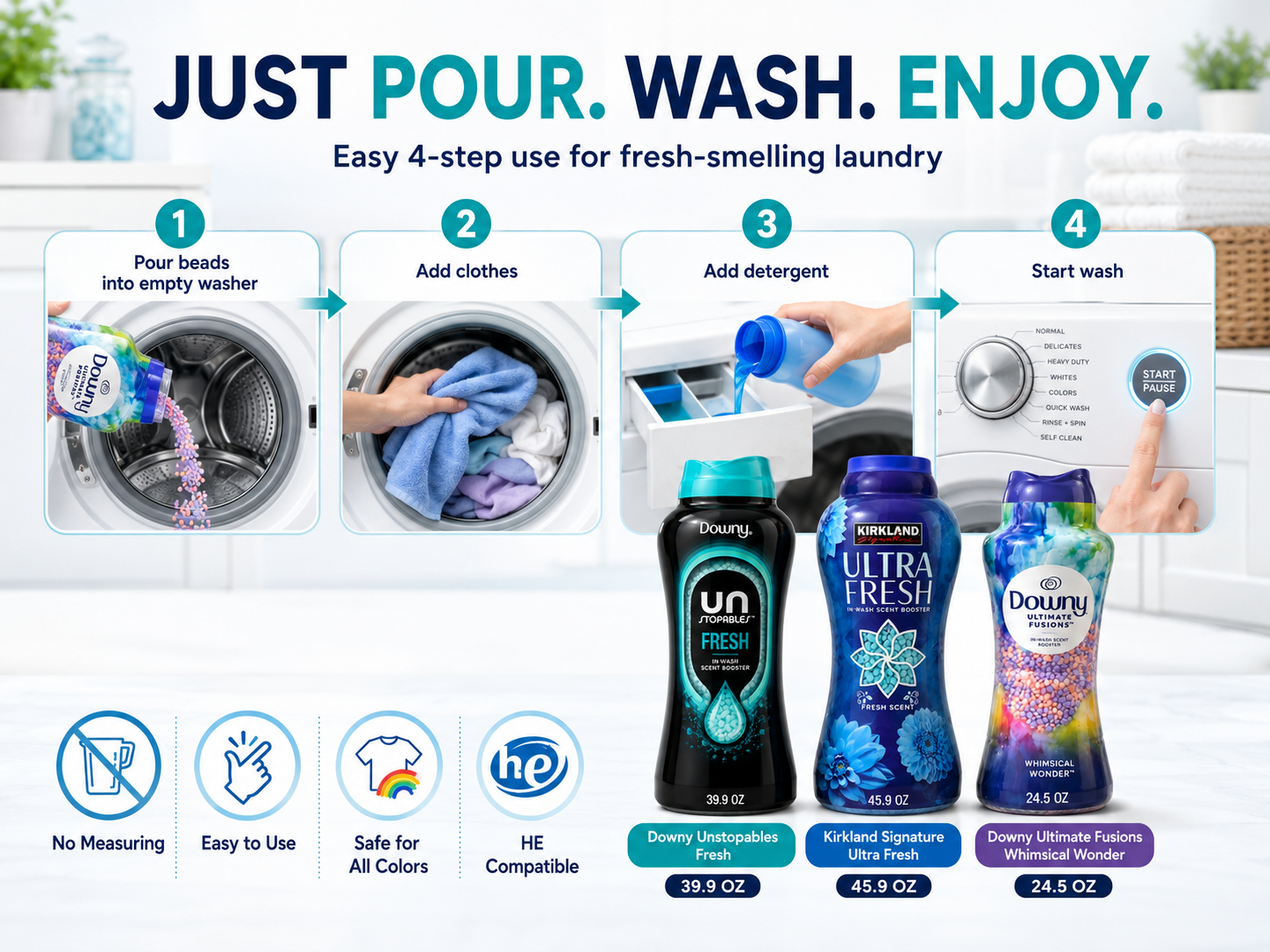 In-Wash Laundry Scent Booster Beads – Downy & Kirkland Signature | Multiple Scents & Sizes | HE Compatible
