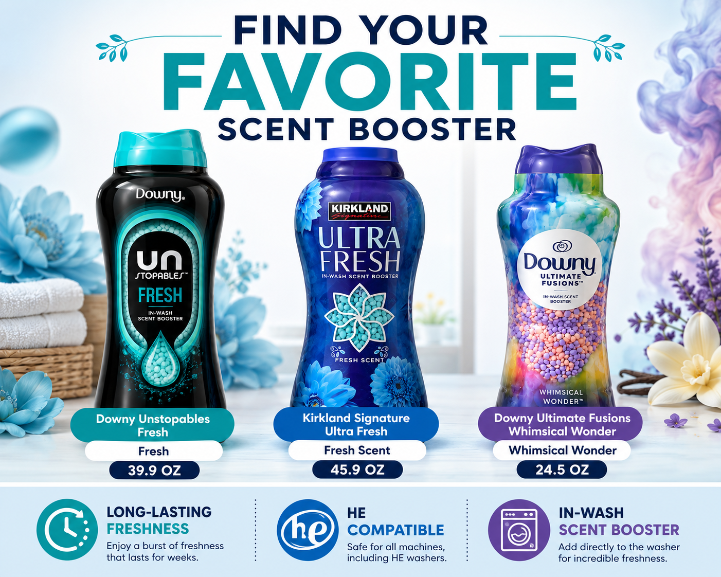 In-Wash Laundry Scent Booster Beads – Downy & Kirkland Signature | Multiple Scents & Sizes | HE Compatible
