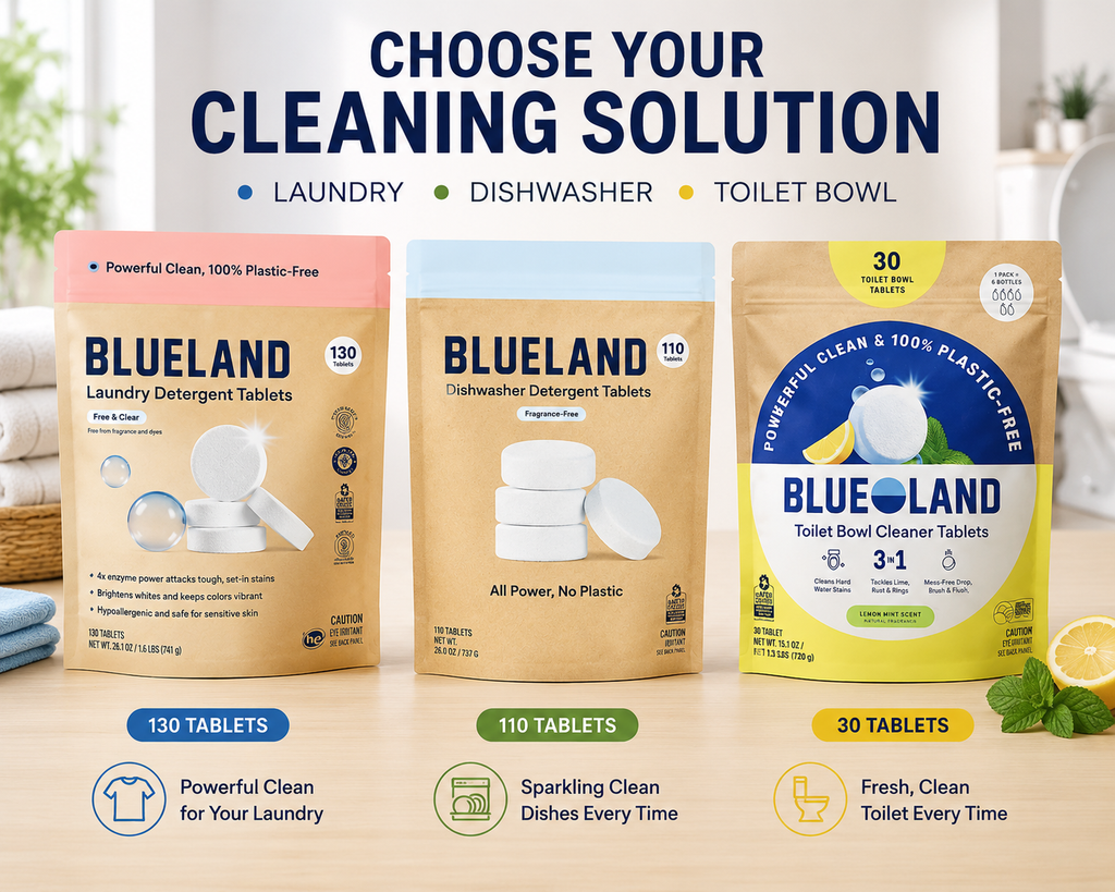 Blueland Plastic-Free Cleaning Tablets – Laundry Detergent Tablets (130 Count), Dishwasher Detergent Tablets (110 Count) or Toilet Bowl Cleaner Tablets (30 Count) | Choose Your Formula