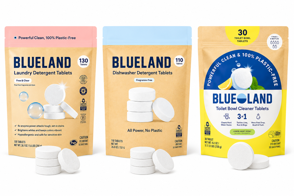 Blueland Plastic-Free Cleaning Tablets – Laundry Detergent Tablets (130 Count), Dishwasher Detergent Tablets (110 Count) or Toilet Bowl Cleaner Tablets (30 Count) | Choose Your Formula
