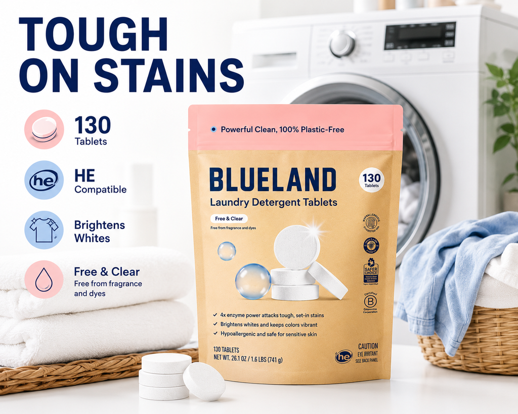 Blueland Plastic-Free Cleaning Tablets – Laundry Detergent Tablets (130 Count), Dishwasher Detergent Tablets (110 Count) or Toilet Bowl Cleaner Tablets (30 Count) | Choose Your Formula