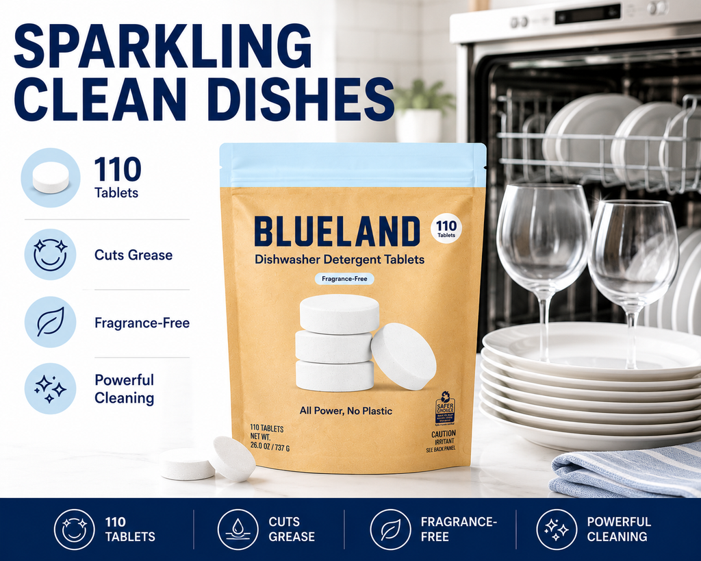 Blueland Plastic-Free Cleaning Tablets – Laundry Detergent Tablets (130 Count), Dishwasher Detergent Tablets (110 Count) or Toilet Bowl Cleaner Tablets (30 Count) | Choose Your Formula