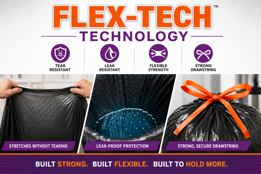 Kirkland Signature Flex-Tech Drawstring Trash Bags | Kitchen & Outdoor Garbage Bags | Multiple Sizes & Scents