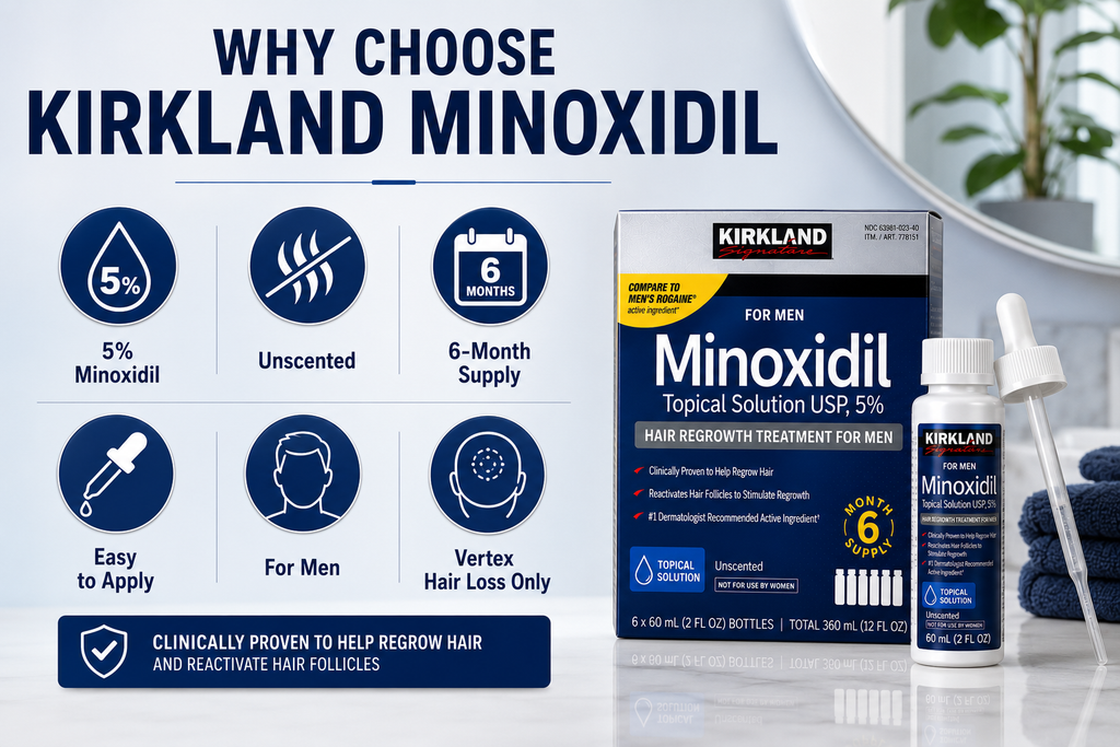 Kirkland Signature Minoxidil 5% Hair Regrowth Treatment for Men, 6-Month Supply, Unscented Foam or Topical Solution