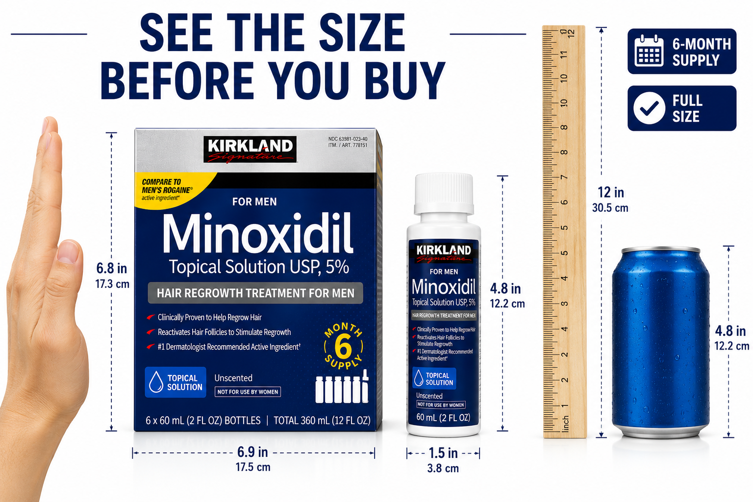 Kirkland Signature Minoxidil 5% Hair Regrowth Treatment for Men, 6-Month Supply, Unscented Foam or Topical Solution