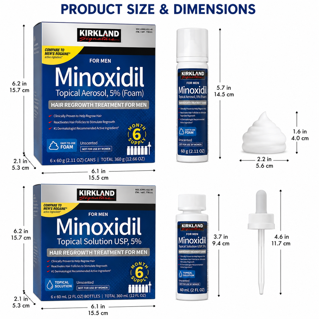 Kirkland Signature Minoxidil 5% Hair Regrowth Treatment for Men, 6-Month Supply, Unscented Foam or Topical Solution