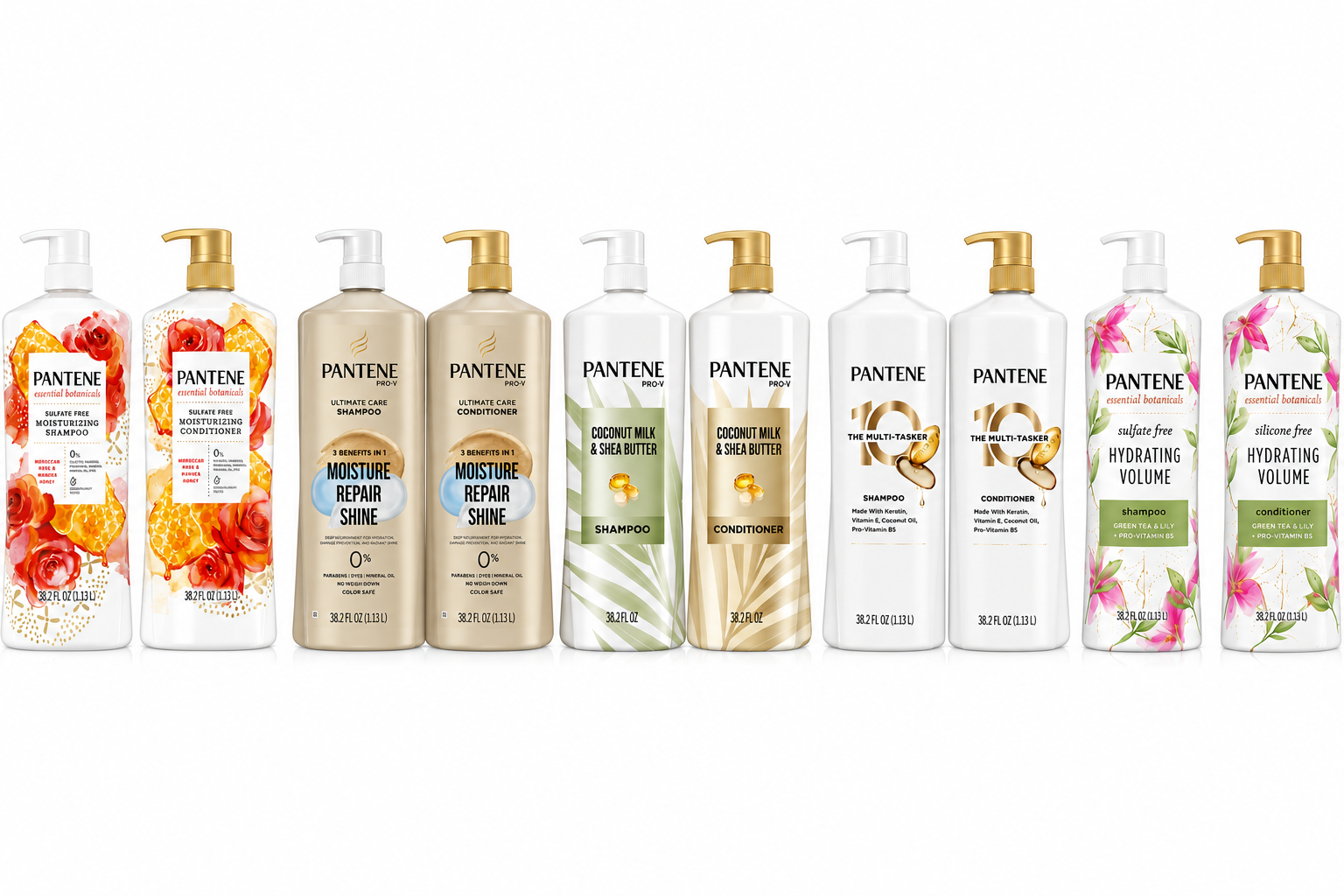 Pantene Shampoo & Conditioner Set, 38.2 fl oz Pump Bottles (2-Pack) – Choose Your Formula