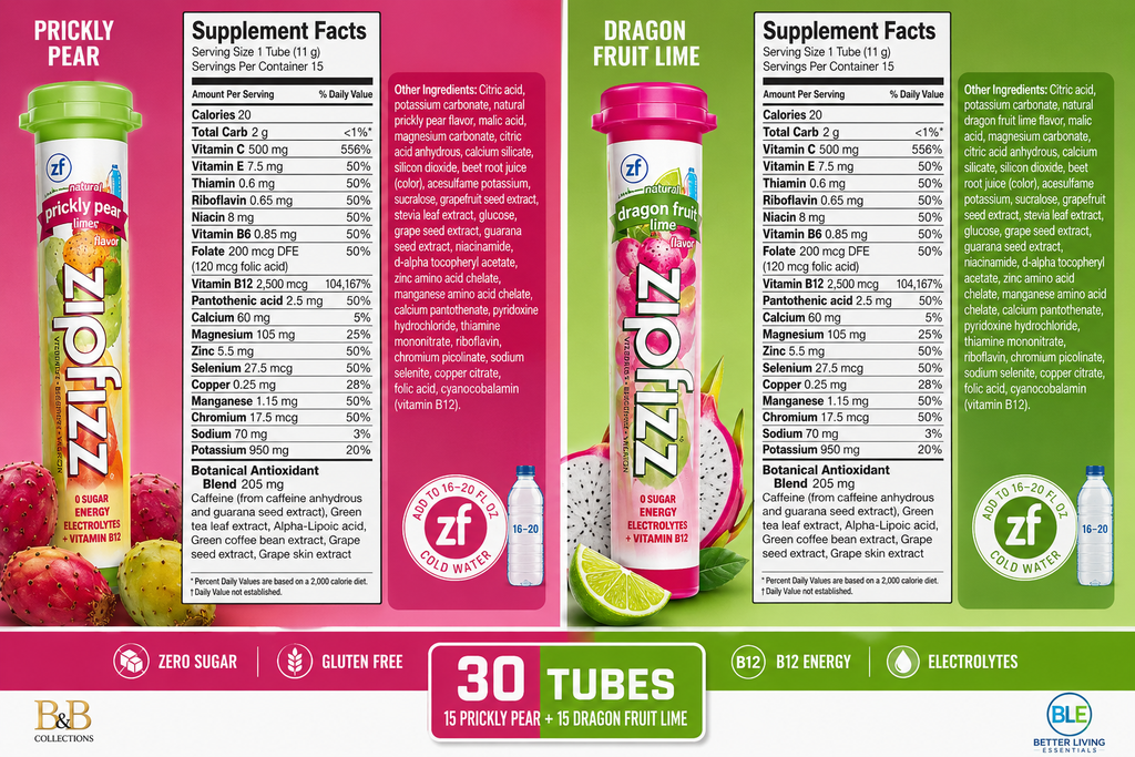Zipfizz Vitamins Energy Hydration Drink Mix, Zero Sugar, 30 Single-Serving Tubes