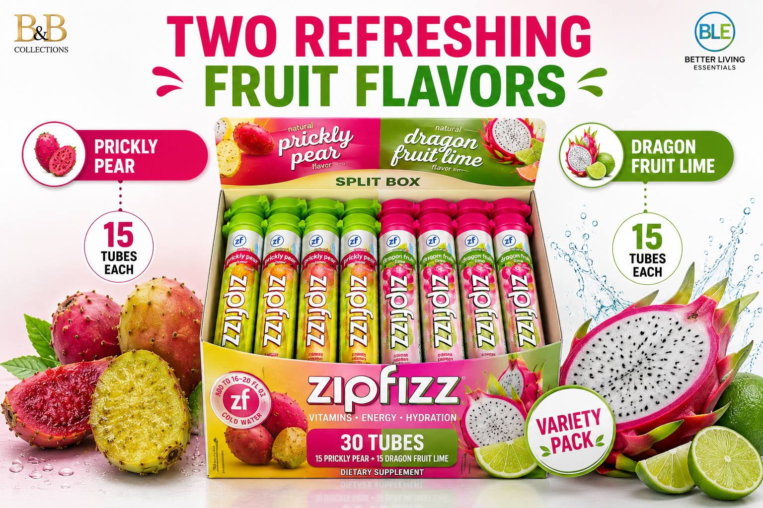 Zipfizz Vitamins Energy Hydration Drink Mix, Zero Sugar, 30 Single-Serving Tubes
